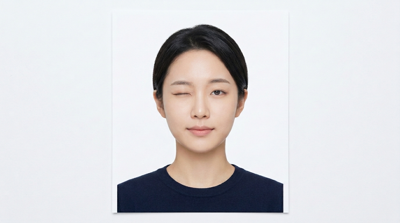FACS AU46 코드 적용 결과 — 원본 캐릭터 얼굴형·헤어·의상 유지한 채 윙크 표정만 정확하게 변경된 실사 AI 이미지